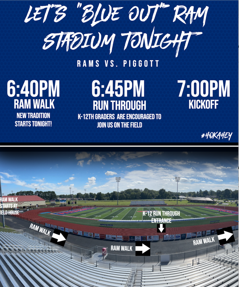 Football Game vs Piggott tonight at 7:00pm. Wear blue!