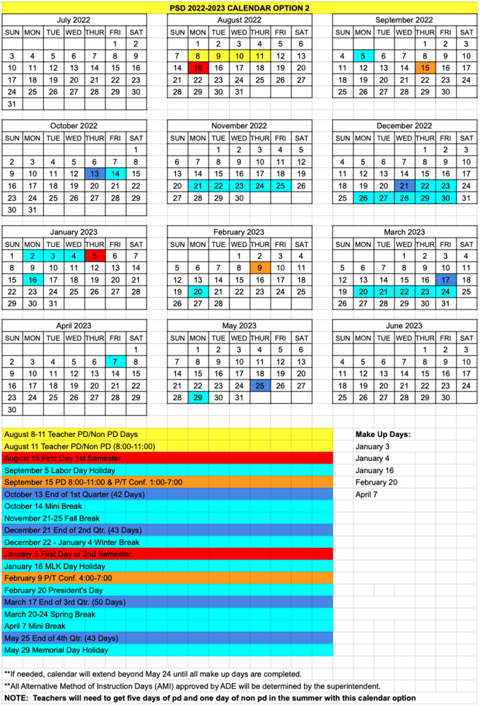2022 2023 PSD School Calendar Paragould Junior High School