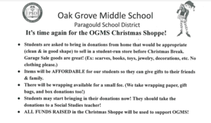 It's time for the OGMS Christmas Shoppe!