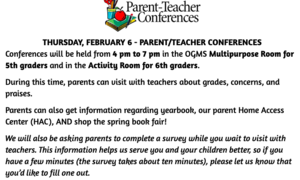 3rd Nine Weeks Parent/Teacher Conferences