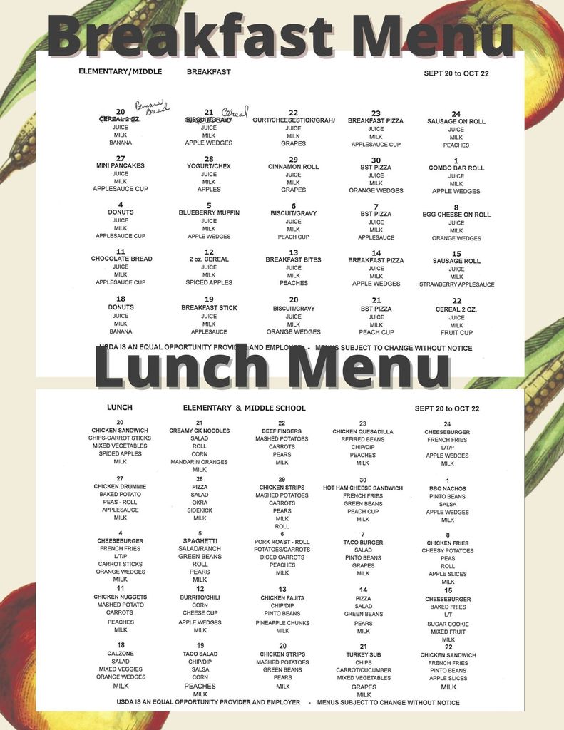 Sept/Oct 21 Menu