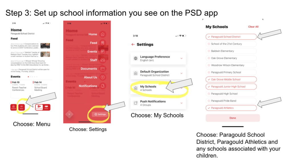 Step 3 Set up school information on the PSD app