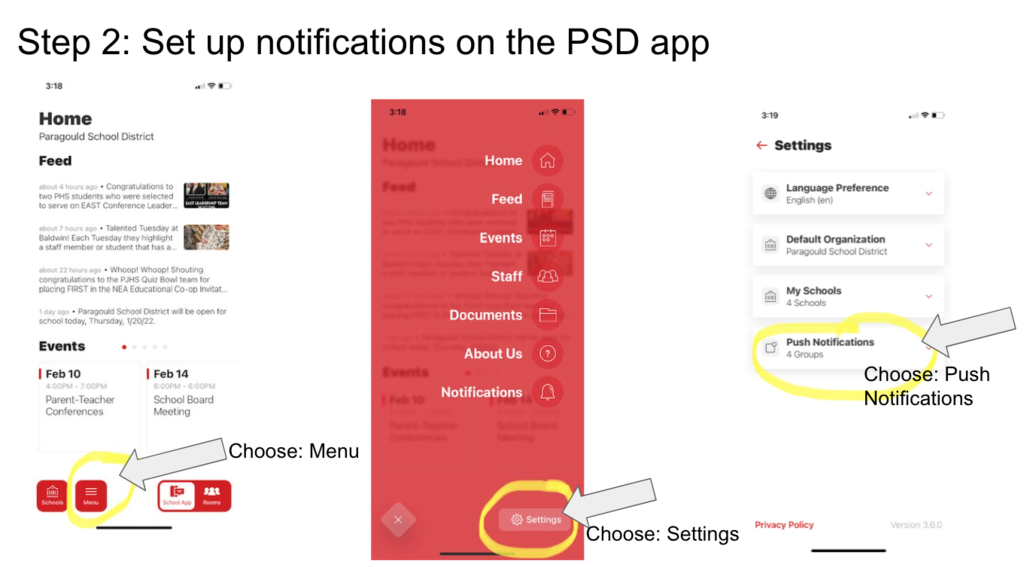 Step 2: Set up notifications on the PSD app