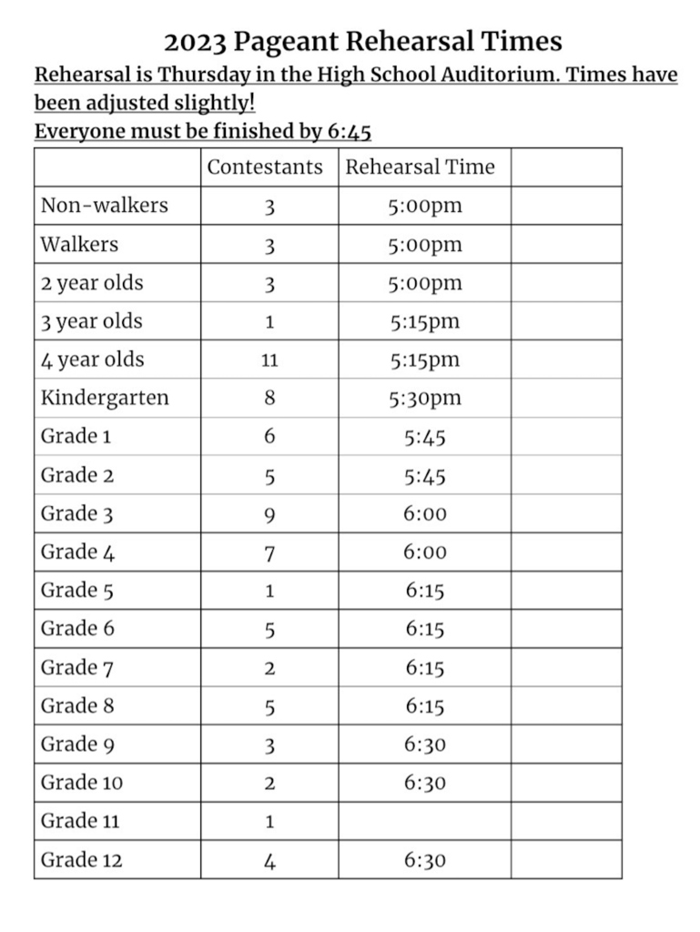Pageant Rehearsal Times