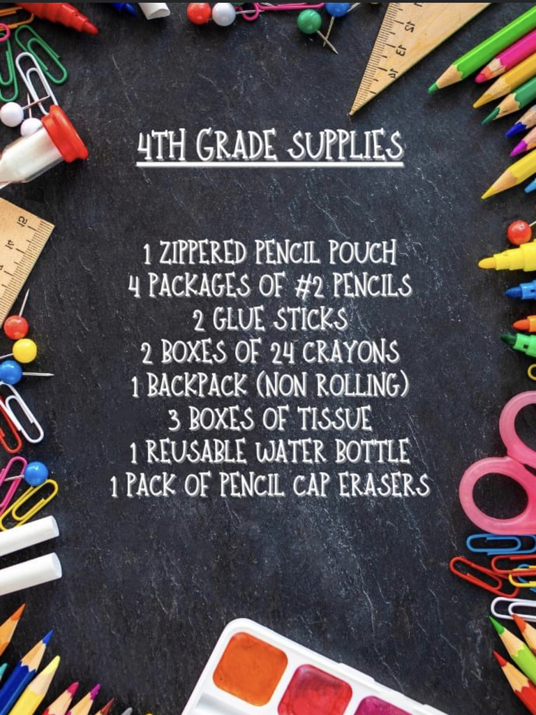 4th grade school supply list