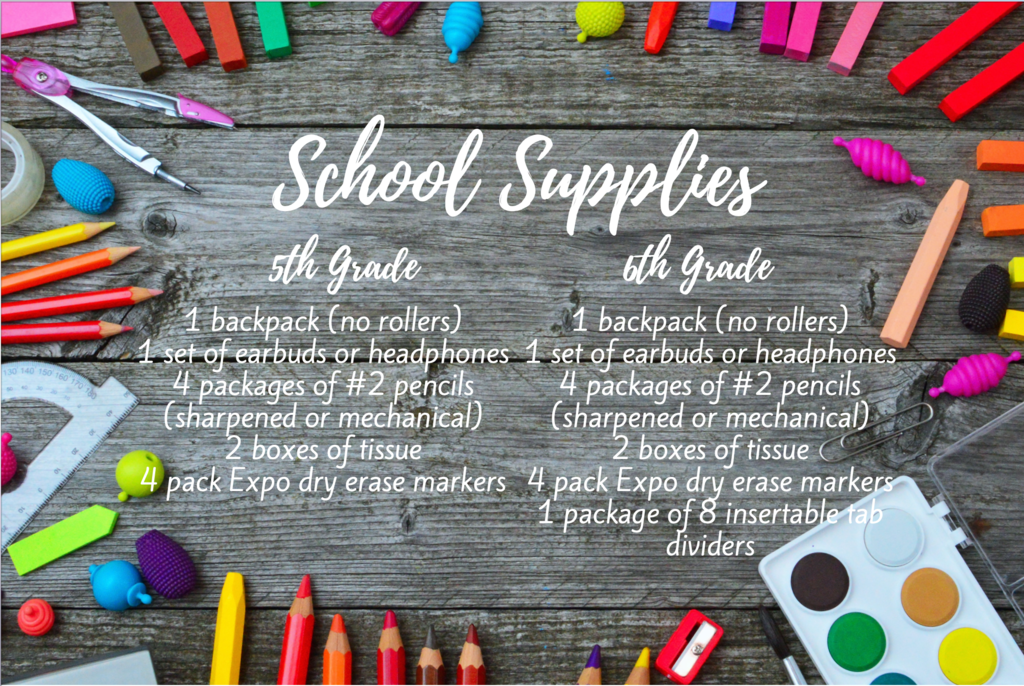 5th - 6th grade school supply list
