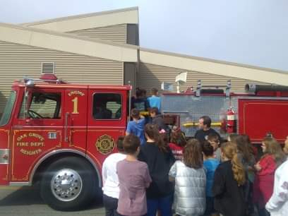 Students get a look at a fire truck